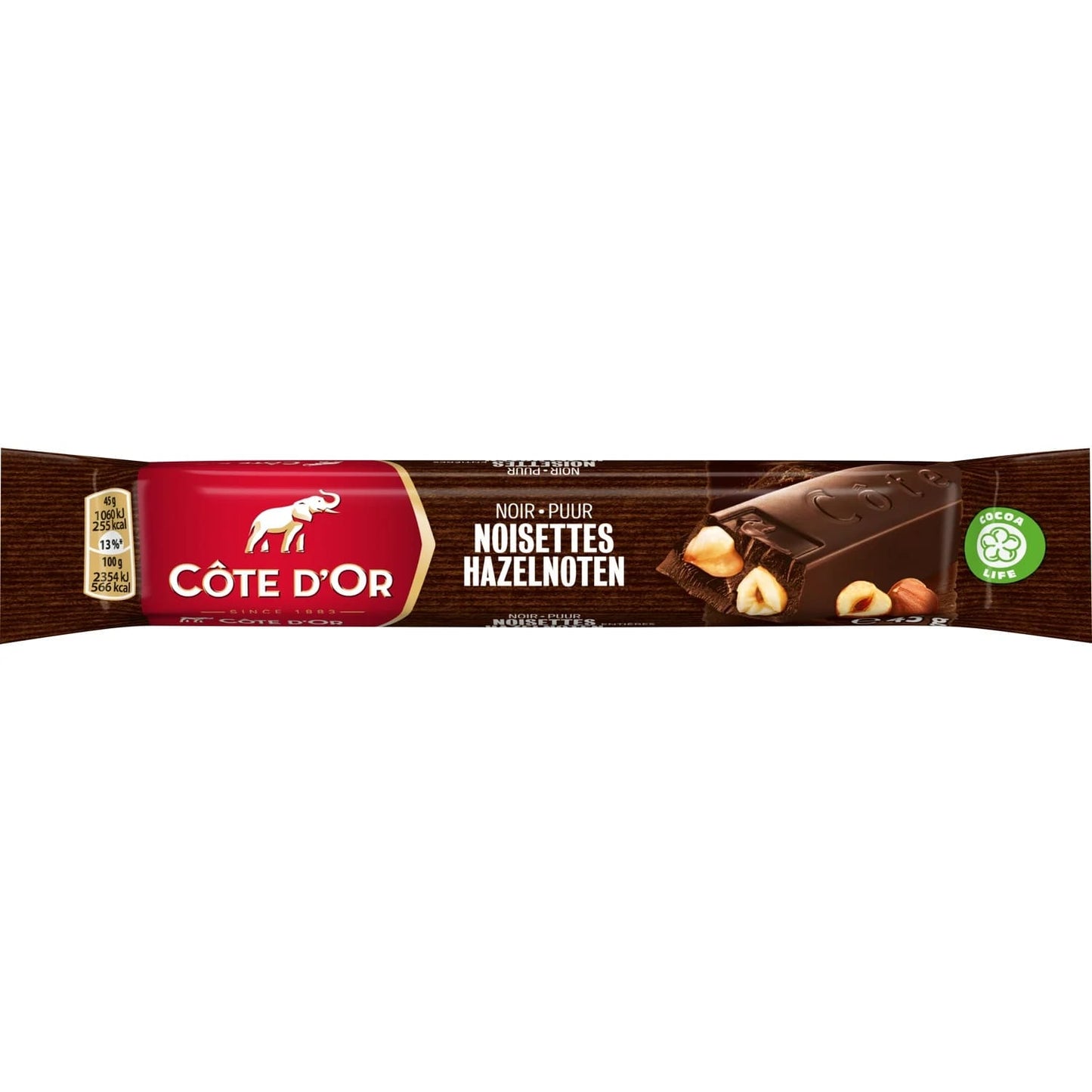 Côte d'Or Barre Chocolat Noir Noisettes Entières 45g - Boîte de 32 barres