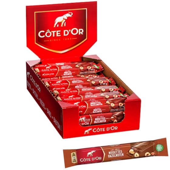 Côte d'Or Barre Chocolat Lait et Noisettes entières - Boîte de 32