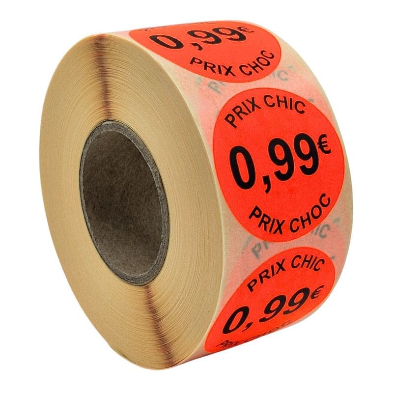 1000 Étiquettes Promotionnelles Prix Choc 0,99€ - Rouleau pour Magasins et Grossistes
