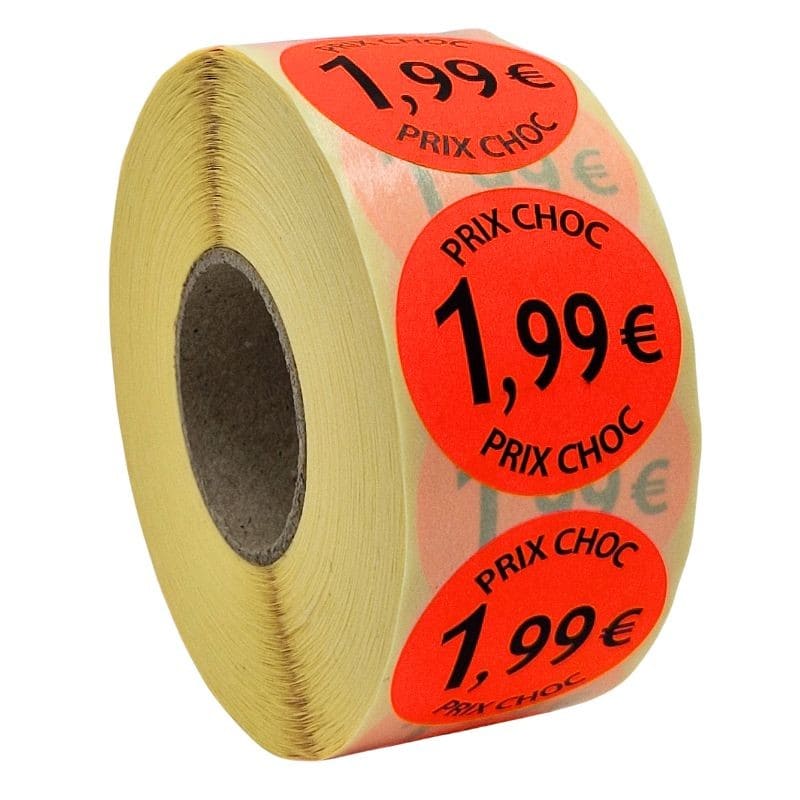 1000 Étiquettes Promotionnelles Prix Choc 1,99€ - Rouleau pour Magasins et Grossistes
