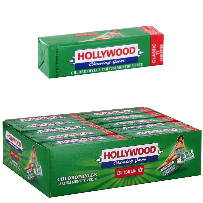 Hollywood Chewing Gum Chlorophylle - Boîte de 20 Tablettes Menthe Verte