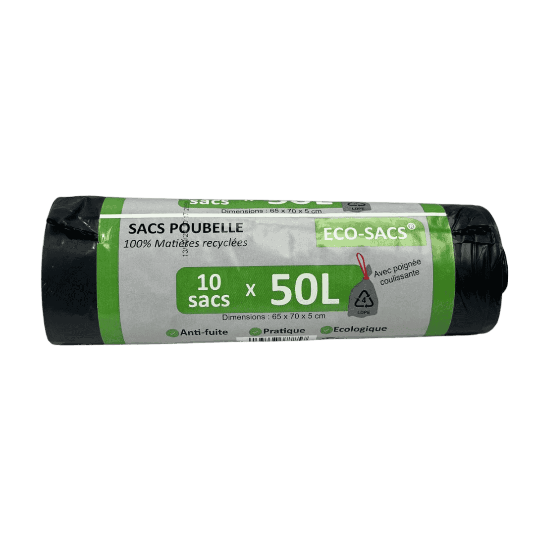 Sac Poubelle Liens Coulissants 50L - Lot de 10